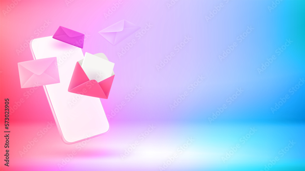 Aufkleber Sending mail via mobile phone. Vector 3d banner with copy space