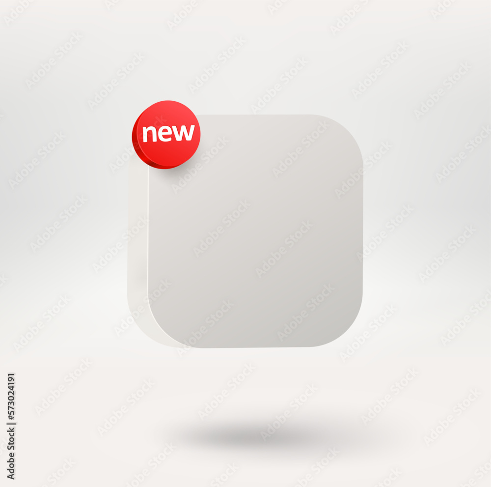 Fototapete Empty button with NEW label. Mobile application icon. 3d vector icon isolated on white background