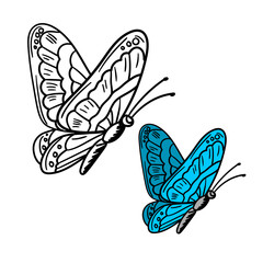 Fototapeta na wymiar Butterfly black and white doodle style vector illustration, 