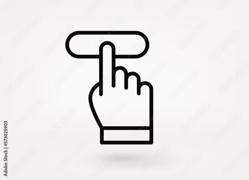 Aufkleber hand pressing button. vector linear icon