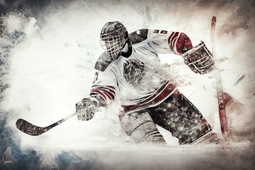 Winter Sports Athlete Scoring Goal Against Ice Hockey. Generative AI