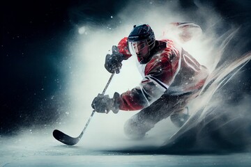 Winter Sports Athlete Scoring Goal Against Ice Hockey. Generative AI