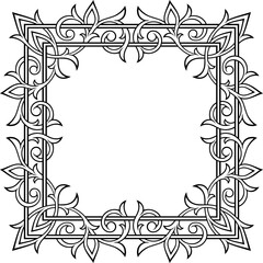 Victorian Gothic square shaped ornamental pattern. Stylized intricate frame design, line art type. Highly detailed and accurate lines for print or engraving