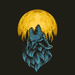 Wolf with moon 