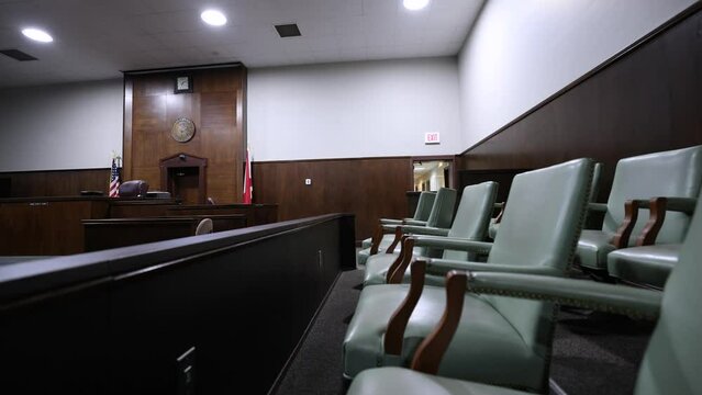 Empty Courtroom View From Jury Box Wide Shot