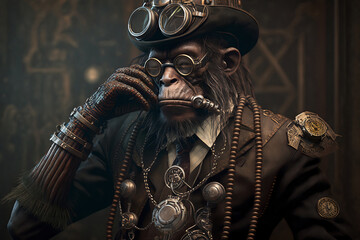 Chimpanzee in steampunk style - Generative AI