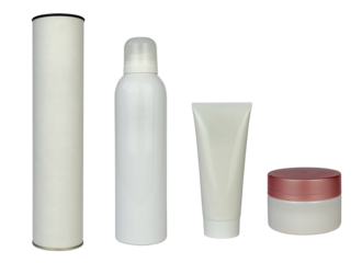 Different white cosmetic containers - for aroma therapy, foam and hand and face cream