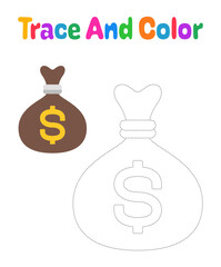 Money Sack tracing worksheet for kids