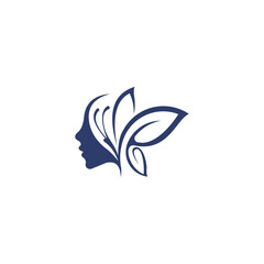 logo, symbol, icon, girl face silhouette with butterfly
