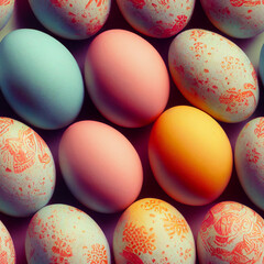 Fototapeta na wymiar Egg-citing Easter: A Colorful Tiled Generative AI Illustration of Decorated Eggs 