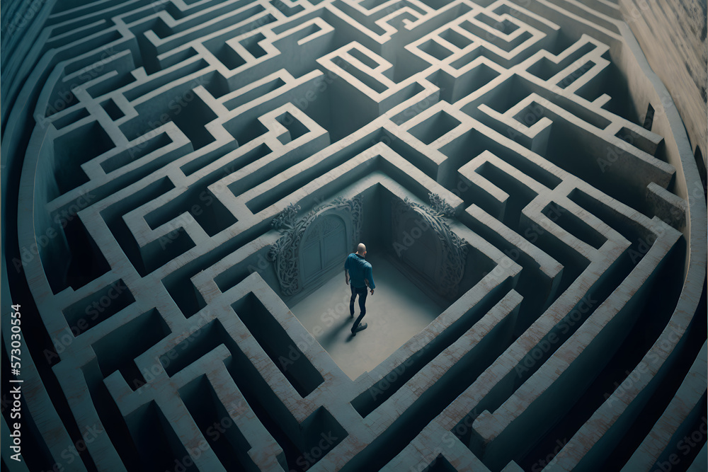 Wall mural man lost in maze top view created with generative ai technology