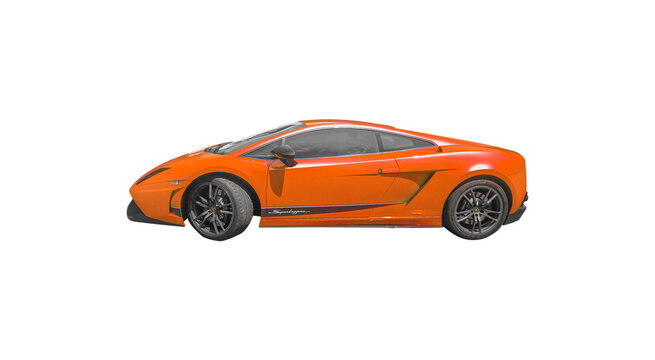 may 26th 2022, como lake Italy, lamborhini superleggera with variation of colors, orange car on white, PNG transparent
