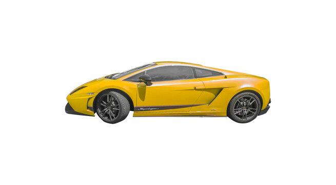 may 26th 2022, como lake Italy, lamborhini superleggera with variation of colors, yellow car on white, PNG transparent