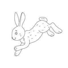 Outline drawing of a jumping cartoon hare. Vector.