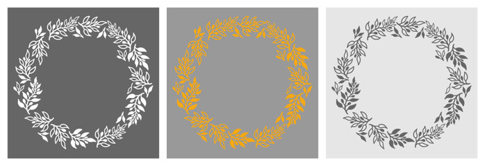 Floral circle frames set.

Flat vector wreaths of twigs with leaves and berries. Suitable for circular design, invitation, greeting, quote, title.
