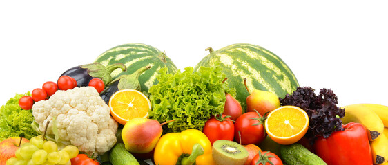 Fresh vegetables and fruits isolated not white