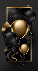 Generative AI Card black gold ballons copy space elegant modern