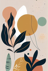 Boho minimalist art: A fusion of organic plants and geometric shapes. Generative AI
