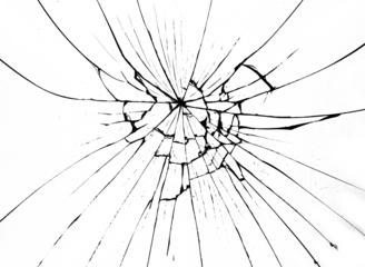 Broken glass on window isolated crack on white background. Cracks concept for design.