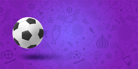 Soccer ball on violet background. 3d vector illustration 
