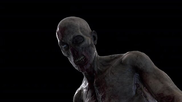 Realistic Zombie Loop 3D Animation With Alpha Video