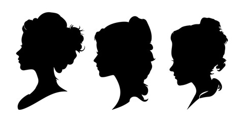 Female portrait, profile, silhouette. Kit. Vector stock illustration eps10. Isolate on a white background.