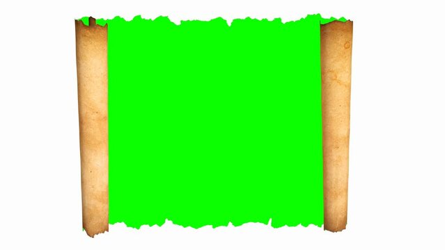 Old paper scroll or manuscript animation. Isolated, two types green chroma key, 4k