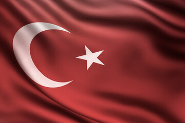 Flag of "Turkey" in red and white colors, with a white star. Concept related to the earthquake in Syria and Turkey 2023. Solidarity is an act of kindness and understanding with others.