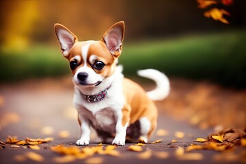 Closeup portrait of small funny beige mini chihuahua dog, generative ai, cute puppy
