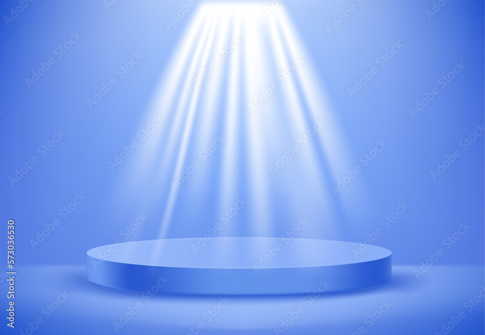 Fototapete empty illuminated room with round platform and soffits. realistic 3d style vector illustration