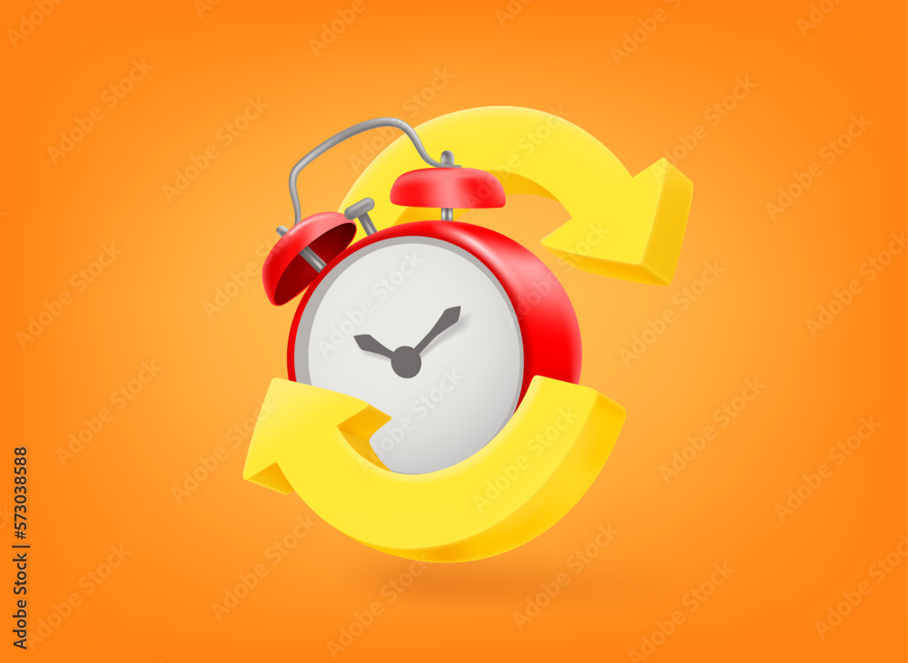 Poster alarm clock with arrows. 3d vector illustration