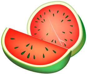 Fresh Fruits, Illustration Fresh Red Watermelon and Watermelon Cross Section.
