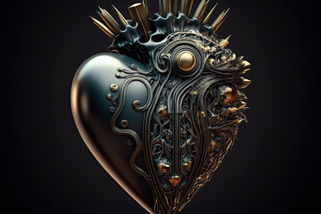 mechanical metal heart of a cyborg robot from the anatomical shape of motor. Generative AI