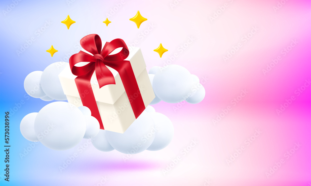 Aufkleber gift box with red ribbon. mail delivery. 3d vector banner with copy space