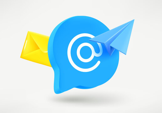 Speech cloud with paper plane and letter. Feedback concept. 3d vector illustration