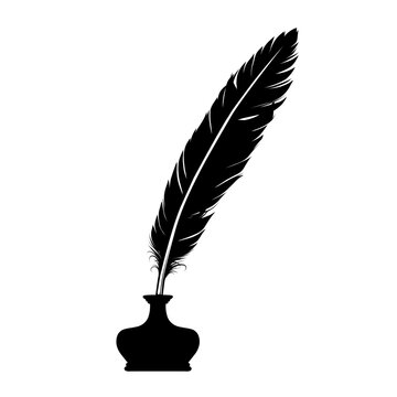 a black feather pen. quill on bottle can be used for printing, t-shirts, company logos, symbols, etc. Valentine element vector.