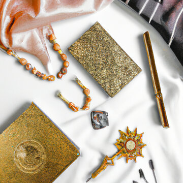 Simple Flatlays Gold Amiable surahi - Generative AI