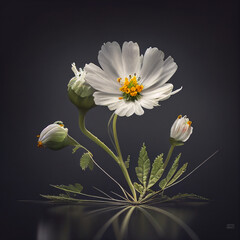 large white flower with buds on a dark background. generative ai