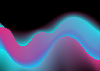 Blue violet neon smooth blurred waves on black background. Vector graphic design
