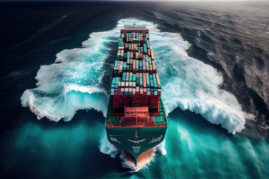 Cargo container ship at sea. Generative AI