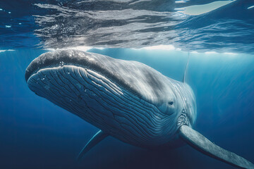 Fototapeta na wymiar close up Blue Whale in the sea generative ai