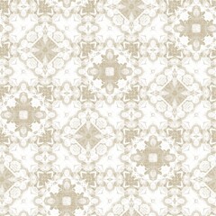 Ecru natural linen effect patterned coastal geo background. Seamless coastal blur cream cloth effect geometric mosaic effect. Beach cottage style fabric repeat.