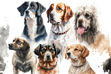 portraits of dogs in aquarelle style, ai generated
