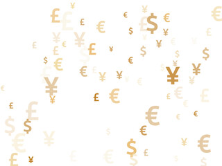 Euro dollar pound yen gold symbols flying currency vector background. Success backdrop. Currency
