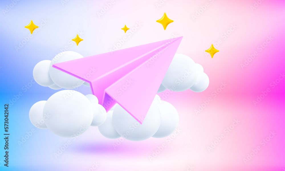 Aufkleber paper airplane launching. mail delivery. 3d vector banner with copy space