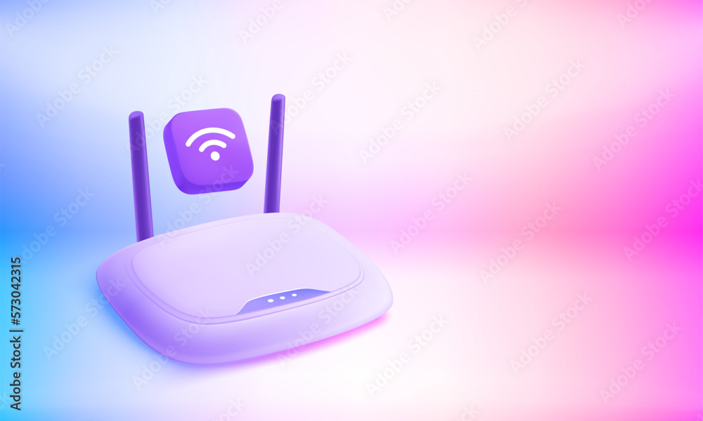 Aufkleber modern router. 3d vector banner with copy space