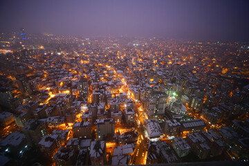 Fototapeta na wymiar top view of Snow cityscape in istanbul at night 