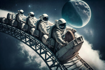 Astronauts Riding a Rollercoaster Generative AI - obrazy, fototapety, plakaty