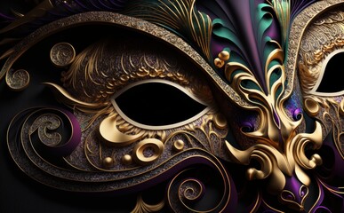 Ornate elegant carnival mask. Colorful mardi gras background concept. Generative AI