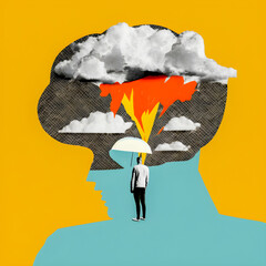 Brainstorm whit new creative ideas, art collage illustration Generative AI